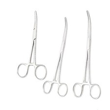 Set of 3 Curved Hemostat Forceps Locking Clamps 5" 6" 8" - Stainless Steel