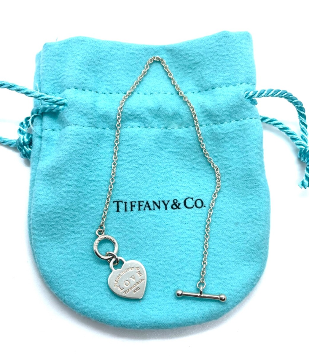 Return To Tiffany & Co Silver Blue Enamel Heart Charm Toggle 6.25