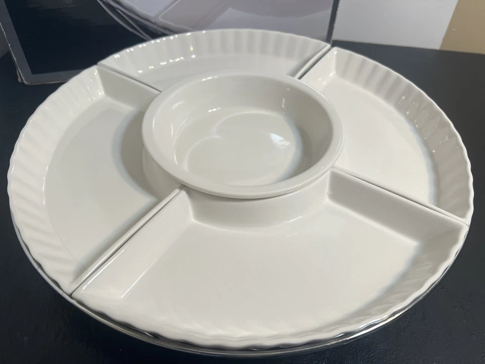 Godinger 6325 Siena Six Piece Lazy Susan White Porcelain Chrome Plated Rack - Image 3 of 4