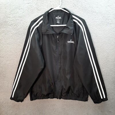 Spalding Track Jacket Adult Large Black White Striped Windbreaker Sports Y2K