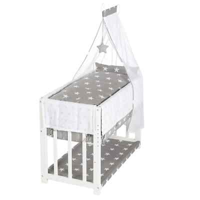 Roba 3in1 Stuben- und Beistellbett LITTLE STARS - weiß-grau, inkl. Ausstattung