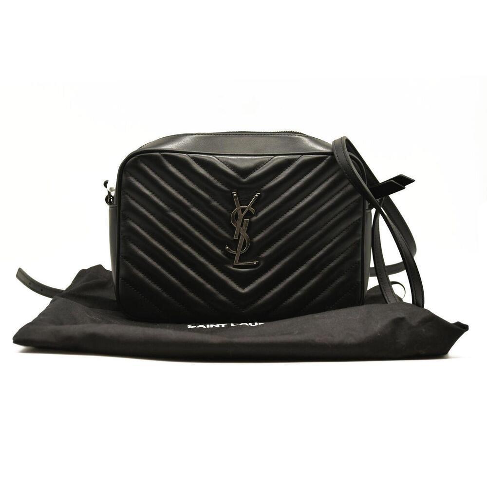 Borsa per fotocamera Saint Laurent pelle di vitello materasso monogramma Lou nera