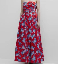 $850 Sachin & Babi Women's Red Brielle Floral Strapless Dress Size 14