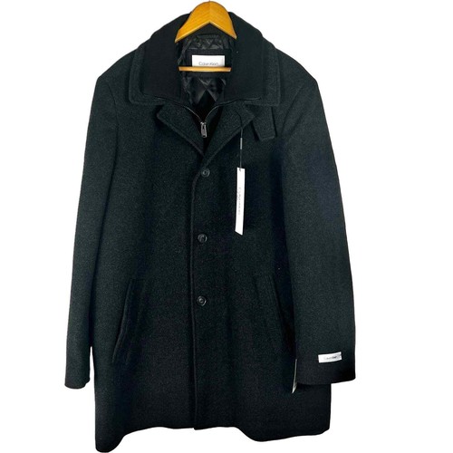 CALVIN KLEIN WOOL BUTTON FRONT WINTER COAT IN CHARCOAL NWT MEN'S SIZE 44L