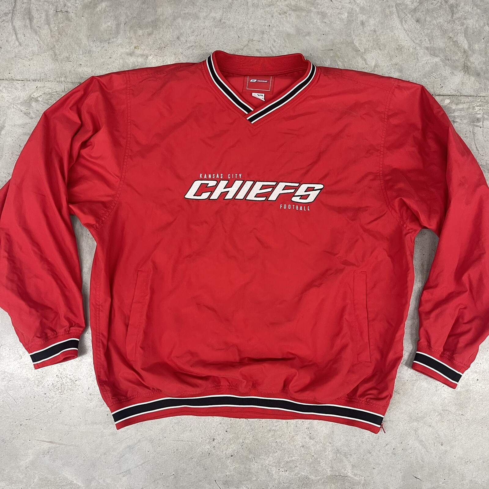 Vintage 90s Kansas City Chiefs Windbreaker Jacket V-Neck Pullover NFL Mens XL