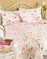 Country Floral Rose White Pink 100% Cotton 195x265cm Reversible Bedspread Throw Country Floral Rose White Pink 100% Cotton 195x265cm Reversible Bedspread Throw