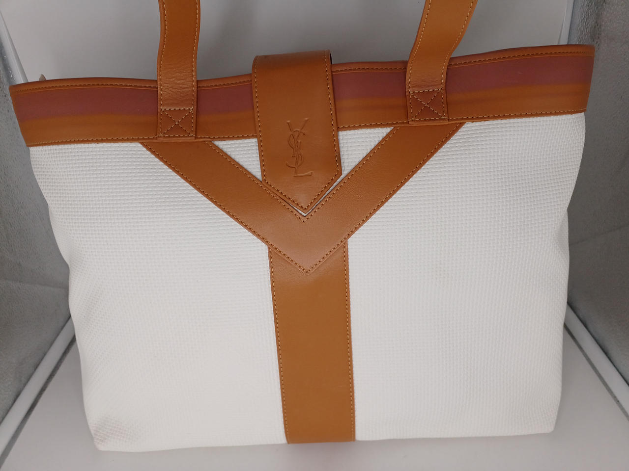 Borsa tote Yves Saint Laurent bianca marrone