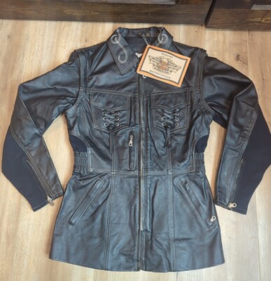 NWT Womens Harley Davidson LAREDO SM Black Leather Jacket Converts to vest 98114