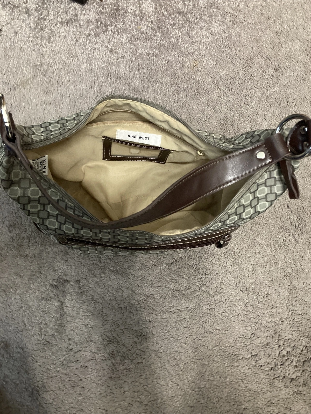 NINE WEST Nine borsa a mano West grigia e br doppia cerniera borsa 15X9 con tracolla