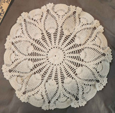 17" Crochet Table Cover Doily Vintage Handmade Round White Cottage Grannycore