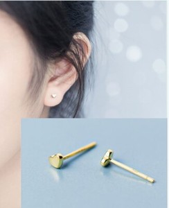 Authentic 18K Gold Plated Sterling Silver Heart Tiny Post Stud Earrings 3x4mm PE18