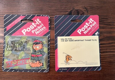 Vintage 1986 & 87 Garfield Post It Note Set of 2 NIP NOS Commander & You Do This