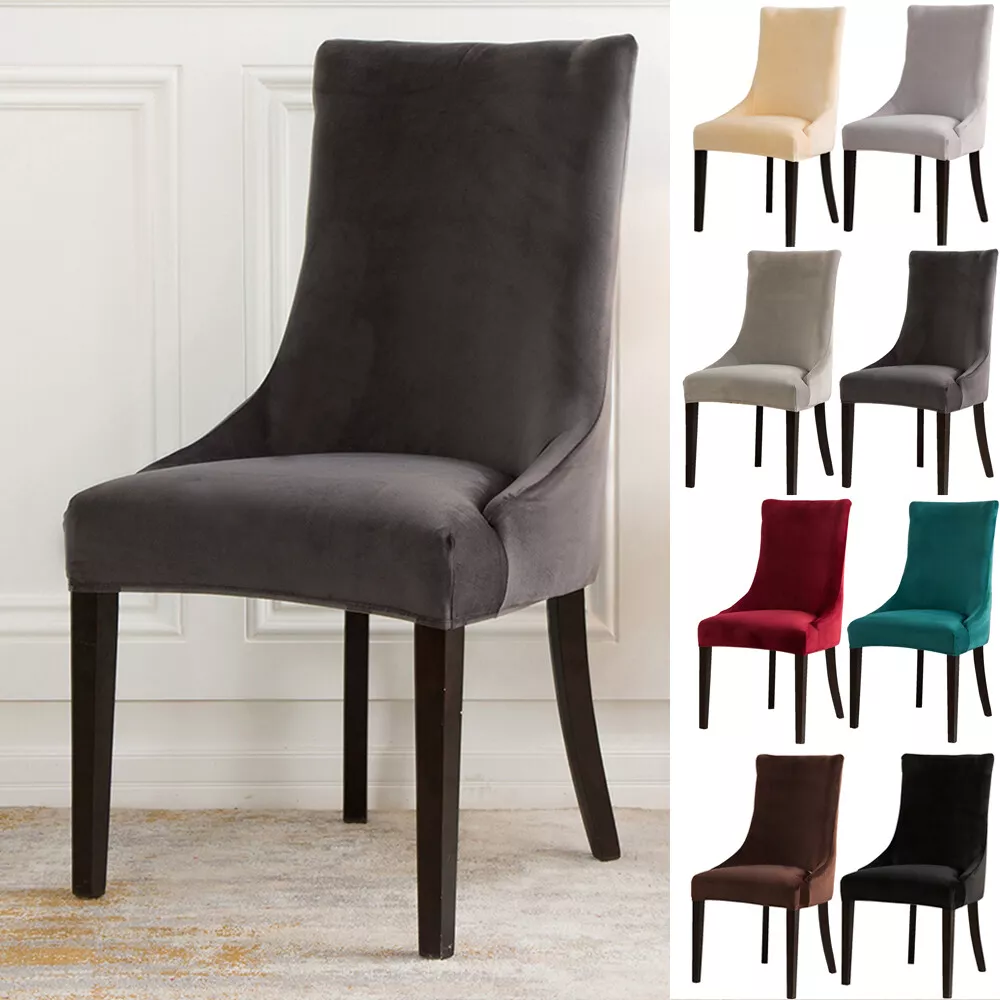 Soft Velvet Wingback Chair Covers Banquet Party Dining Seat Slipcover Grey