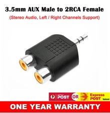 New 3.5mm AUX Male to 2 RCA Female Socket Adapter Y Splitter Connector Converter
