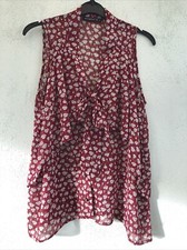 LADIES SLEEVELESS PUSSY CAT BLOUSE SZE 14 FROM ATMOSPHERE WINE FLORAL WTH DETAIL