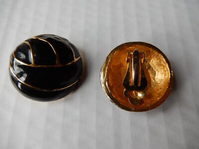 Boucles D'oreilles Clips Anciennes - Émaillées Noir, Blanc Et Vert, Style Vintage, En Très Bon état