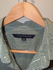 Tommy Hilfiger Mens Size L Shirt Green Check Gingham Button Down Flag Logo