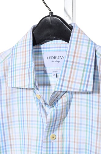 Ledbury Slim-Fit Bright Gingham Check Cotton *Shortened Sleeves* Shirt 16 M - Picture 2 of 7