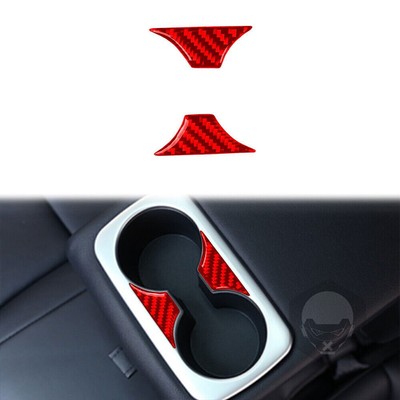 Interior Rear Water Cup Holder Cover For Kia Stinger GT Vinyl Red Carbon Fiber