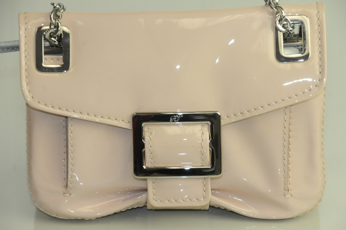 New Roger Vivier Metro Beige NUDE Pink Patent Bag Micro Restyling