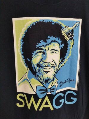 Bob Ross Painter's Swagg Officially Afro Paint Brush Licensed Lrg T-Shirt Swag