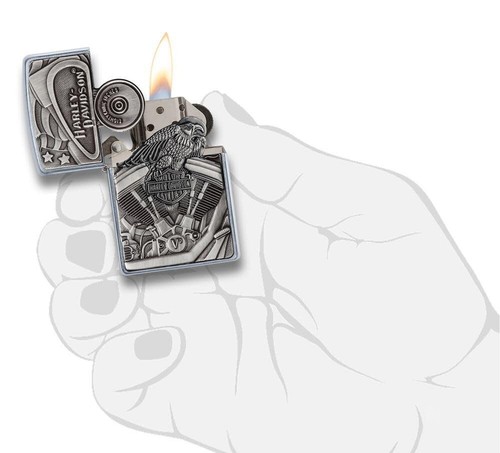 Zippo 29266, Harley Davidson Motorcycles Emblem Surprise Lighter, Street Chrome - Picture 3 of 4