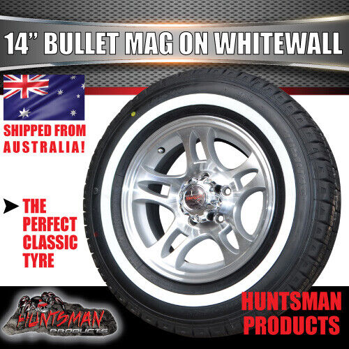 14" Caravan Boat Trailer Bullet Alloy Mag Suit Ford & 205/75R14C Whitewall Tyre - Picture 2 of 5