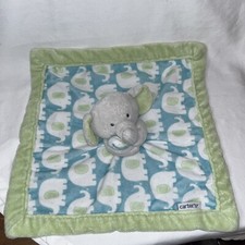 Carters Plush Elephant Baby Lovey Security Blanket Blue Green Gray Soft Stuffed