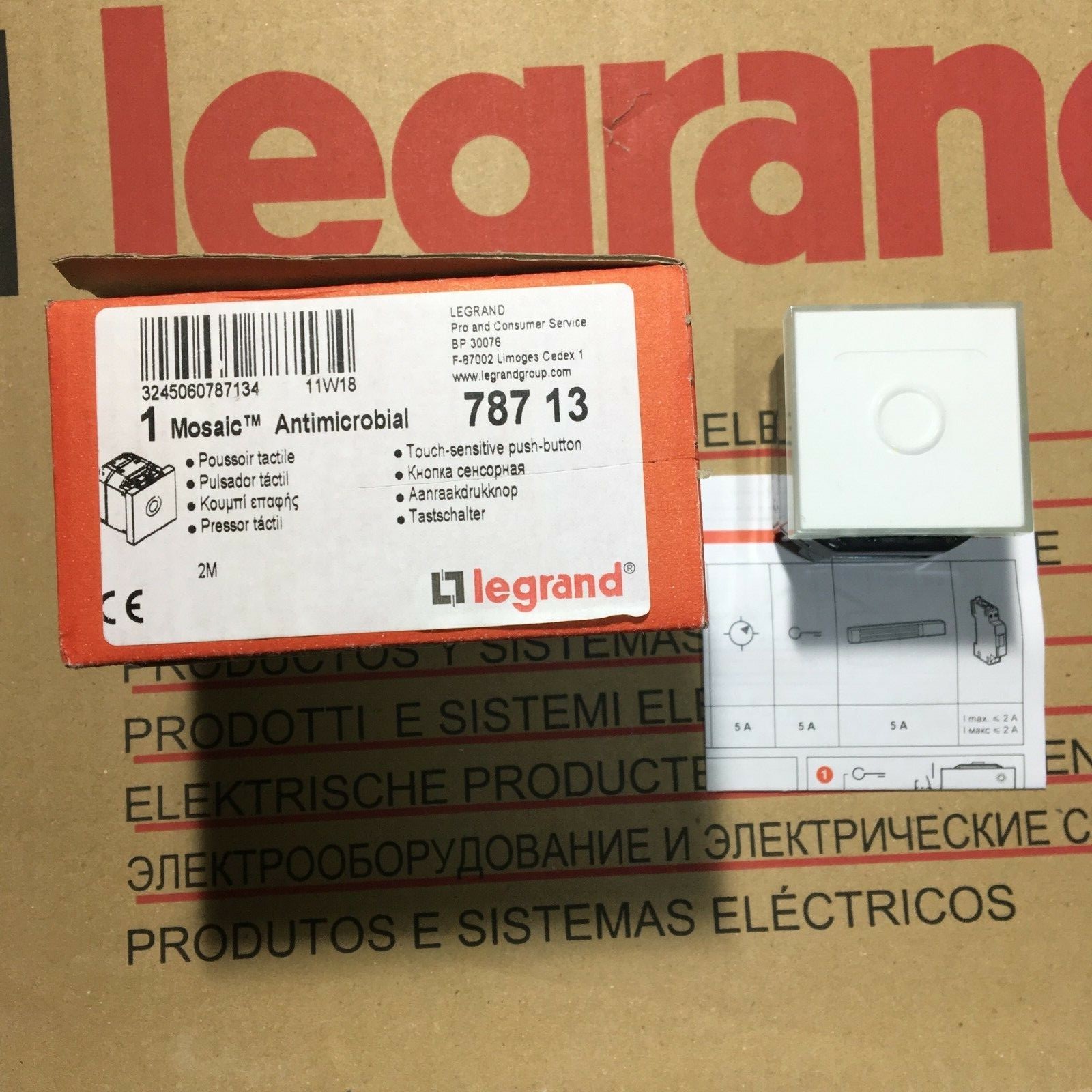 Poussoir tactile Legrand Mosaic 078713 avec traitement antimicrobien actif