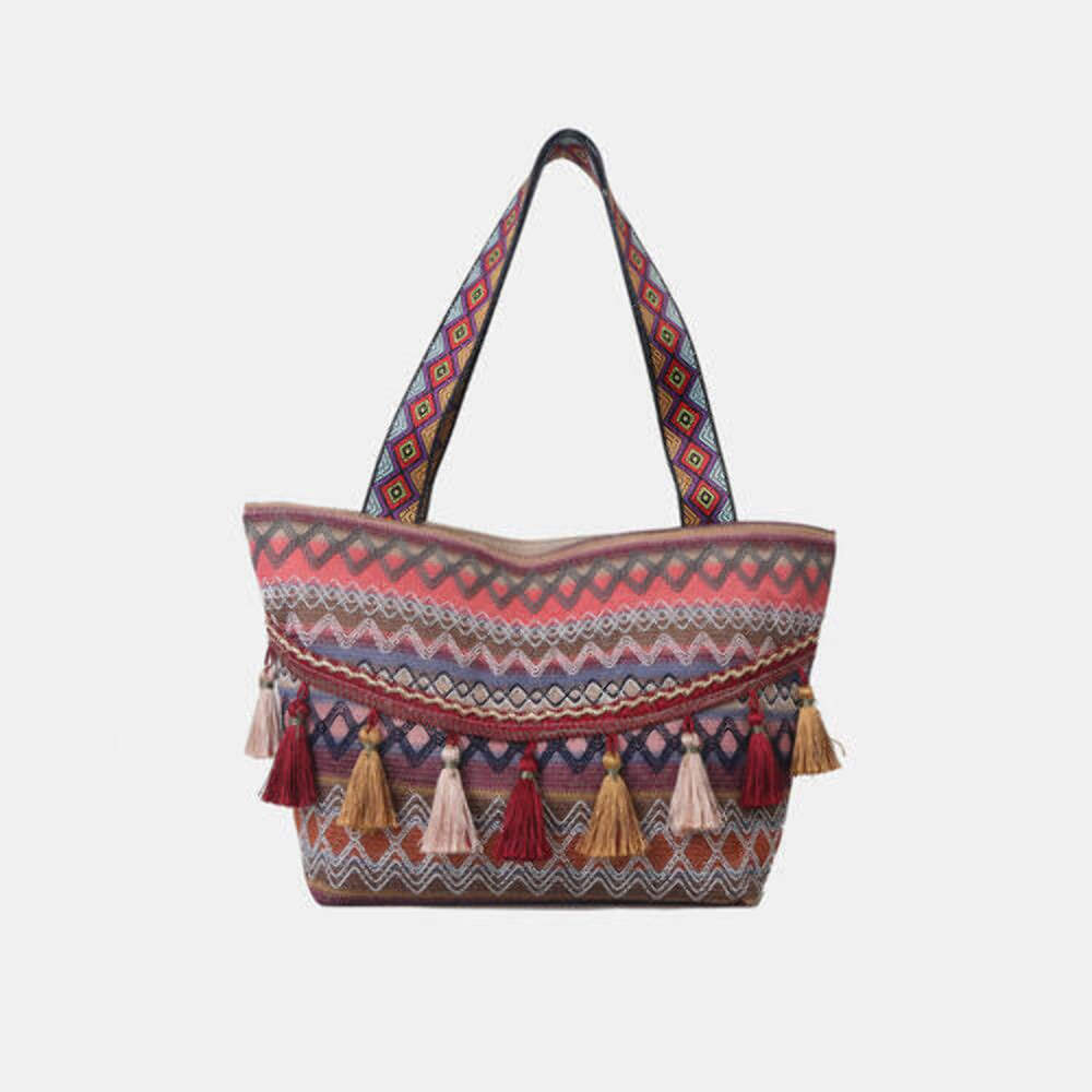 Printed Tassel Detail Tote Bag