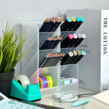 Wrapables 4 Compartments Desk Storage Pen Organizer, Large (2pcs) / Clear