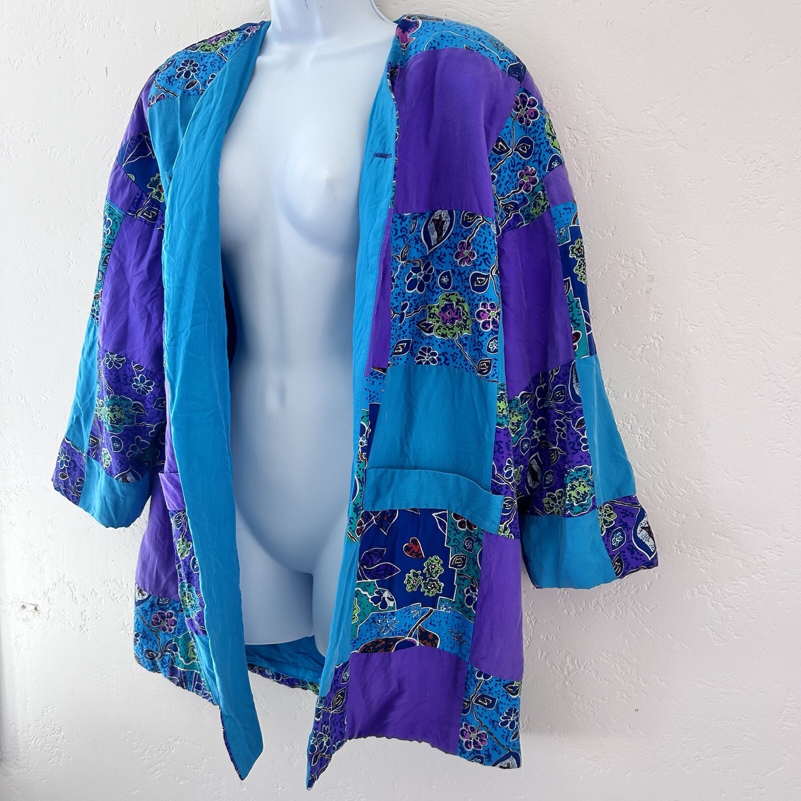 Vintage Silk Patchwork Single Button Jacket Size … - image 4