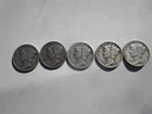 Mixed Lot of 5 Mercury Dimes 90% silver 1941S 1942 1944D 1945 1945 No Reserve