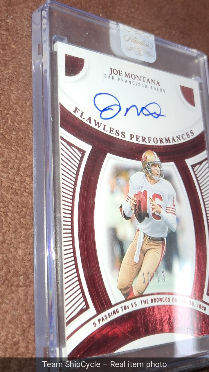 2025 Panini Flawless Joe Montana Performances Ruby 15 Auto 49ers JJ5 G2U view 4