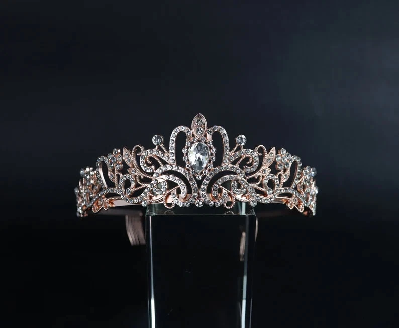 18K Rose Gold Over Diamond Princess Crown,Retro,Tiara,Wedding,Head Piece,Bridesm - Image 3 of 4