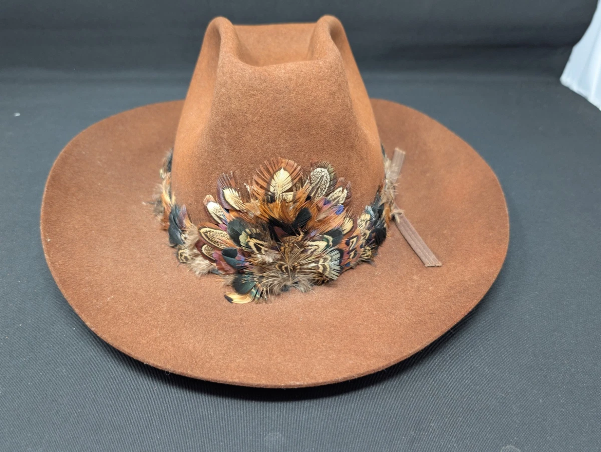 HAT  Cowboy/ Texas style  in Tobacco suede with brown feather NWOT Falcon Suede Men main image 3