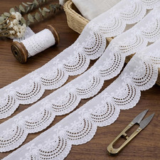 Natural Cotton Eyelet Lace Trim 4" Width 3Yards Scalloped Floral Embroidered Rib