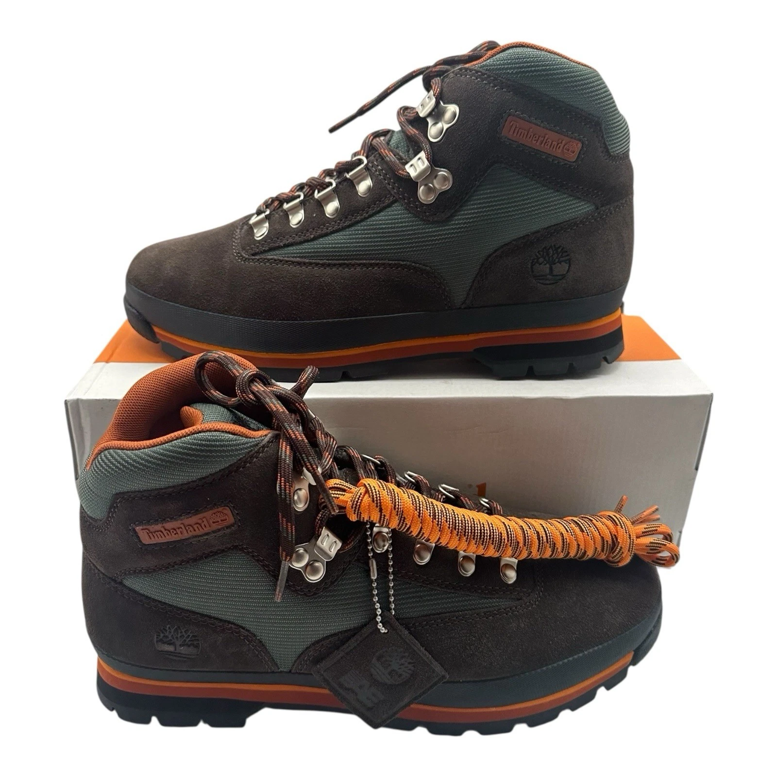 Timberland x AE Euro Hiker Boots Men Sz 11 Dark Brown Green Suede Mid Lace Ankle