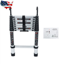 8.5 FT Compact Extension Step Aluminum Folding Telescopic Ladder with Hooks