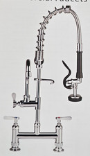 Commercial Pre-Rinse Faucet Deck Mount Kitchen Sink Faucet 27" w/ Sprayer Brass