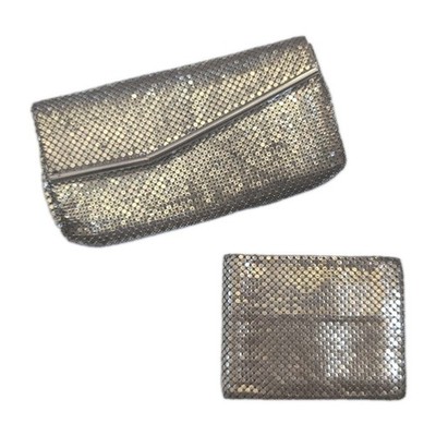 Whiting & Davis Silver Mesh Envelope Clutch & Wallet Set Bundle
