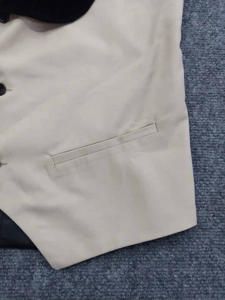 Hugo Boss Tuxedo Vest Mens Small Beige Black Velvet Trim Adjustable Back Logo - Image 4 of 4