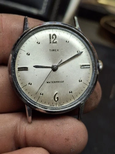Timex Marlin 1967 Silver Tone Mens Vintage 1960s Mechanical Handwind Retro Watch