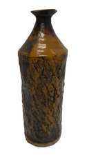 VINTAGE AUSTRALIAN POTTERY CERAMIC BARK TEXTURE DECORATED BOTTLE VASE