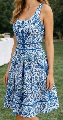tory burch fit and flare dress Flared cotton and silk-blend voile midi dress - blue