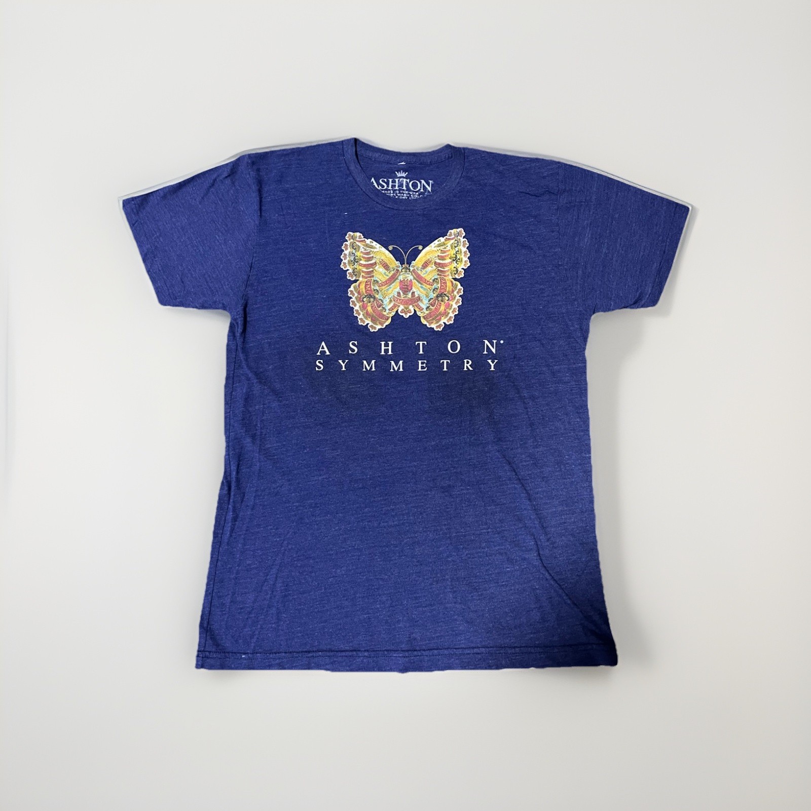 Ashton Cigars T-Shirt L Trust Your Taste Butterfly Symmetry Blue USA Tobacciana