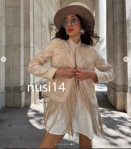 ZARA NEW WOMAN ZW COLL. FRINGED JACKET ECRU/BEIGE XS-XL 6895/253/075