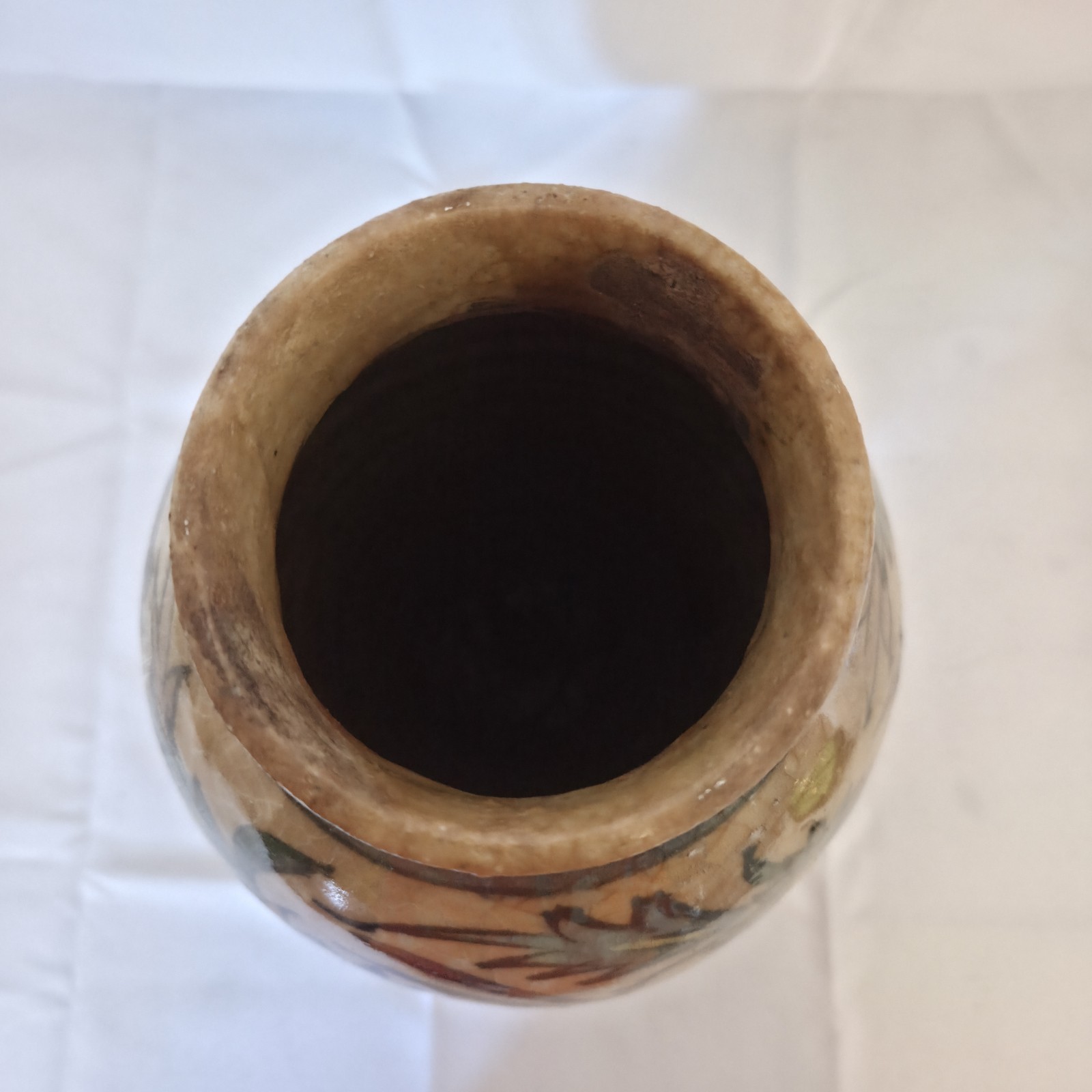 Antique Persian Middle Eastern Qajar Pottery Vase Jar Gazelle Flowers 