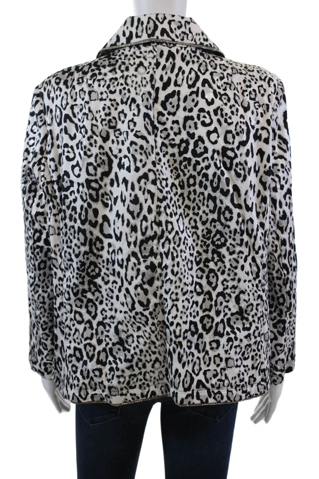 Chaqueta Blazer Berek Mujer Estampado Leopardo Cristal Borde Blanco Negro Talla Grande Foto 4 de 4