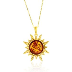Authentic Sterling Silver, Amber Sun Pendant - Gold Plated